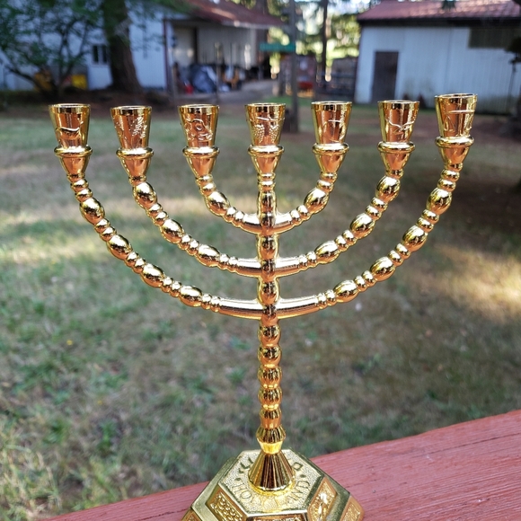 Gold 7 Branch Candle Stick Tabletop Menorah - Picture 3 of 12